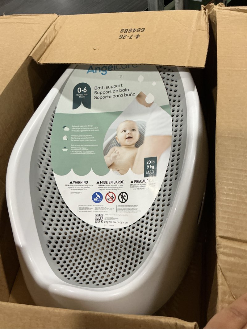 Condition photo showing As Is for angelcare baby bath support, grey, birth to 6 months, made in canada | ergonomic soft-touch bath support keeps newborns secure and comfortable during bath time from birth up to 6 months or 20 lb. bath only grey