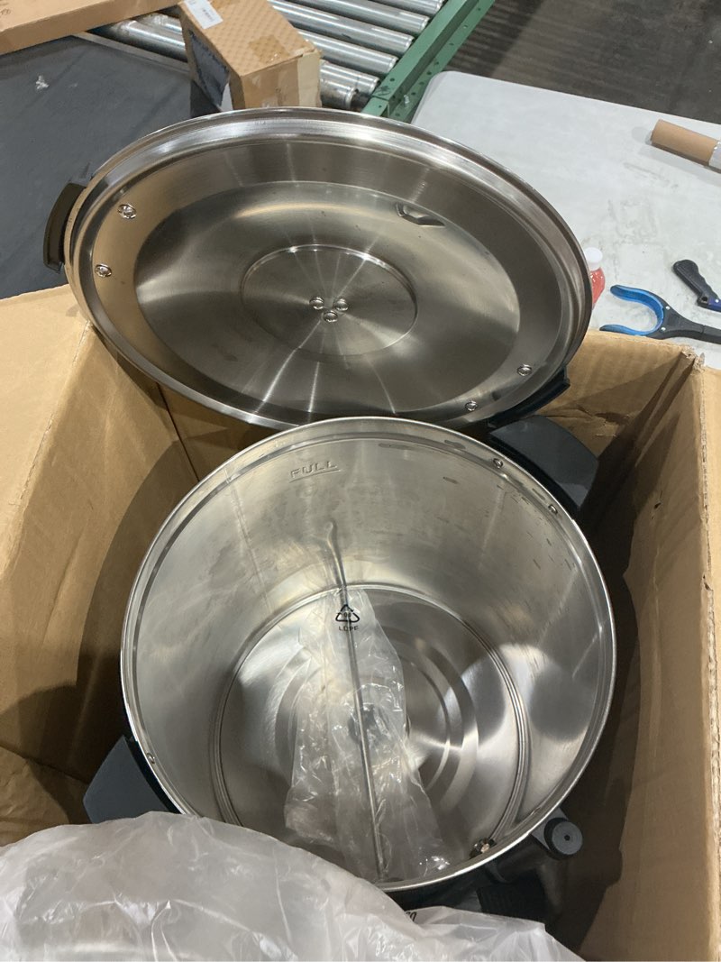 Condition photo showing As Is for sybo sr-cp-100b commercial grade stainless steel percolate coffee maker hot water urn for catering, 100-cup 16 l, metallic 16l metallic