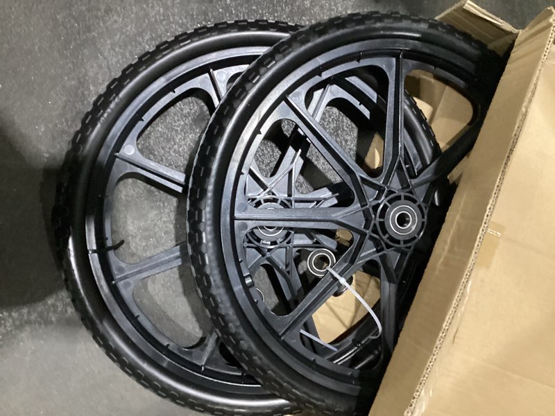 Condition photo showing Good Condition for upgraded 20" flat free wheels compatible with rubbermaid wheelbarrow tires, 20" flat free tires with 5/8" and 3/4" bearings replacement for rubbermaid cart wheels/big wheel utility carts black 5/8 inch bearing