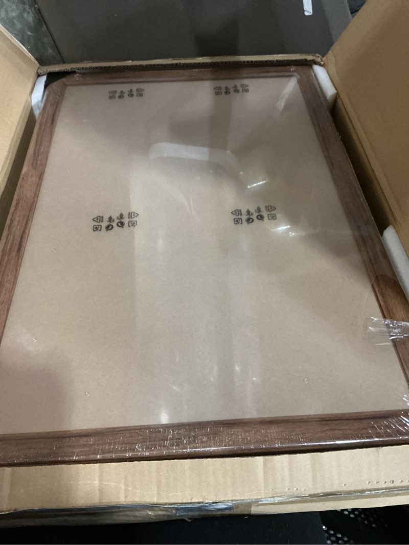 Condition photo showing New/Like New for 3 Pack 16x24 Wood Picture Frame Brown, Rustic Natural 24x16in frame Woodgrain, Distressed Brown 16 x 24 in Wall Photo Poster Frame with HD Plexiglass, Horizontal Vertical Wall Mounting Set of 3 Brown 16x24