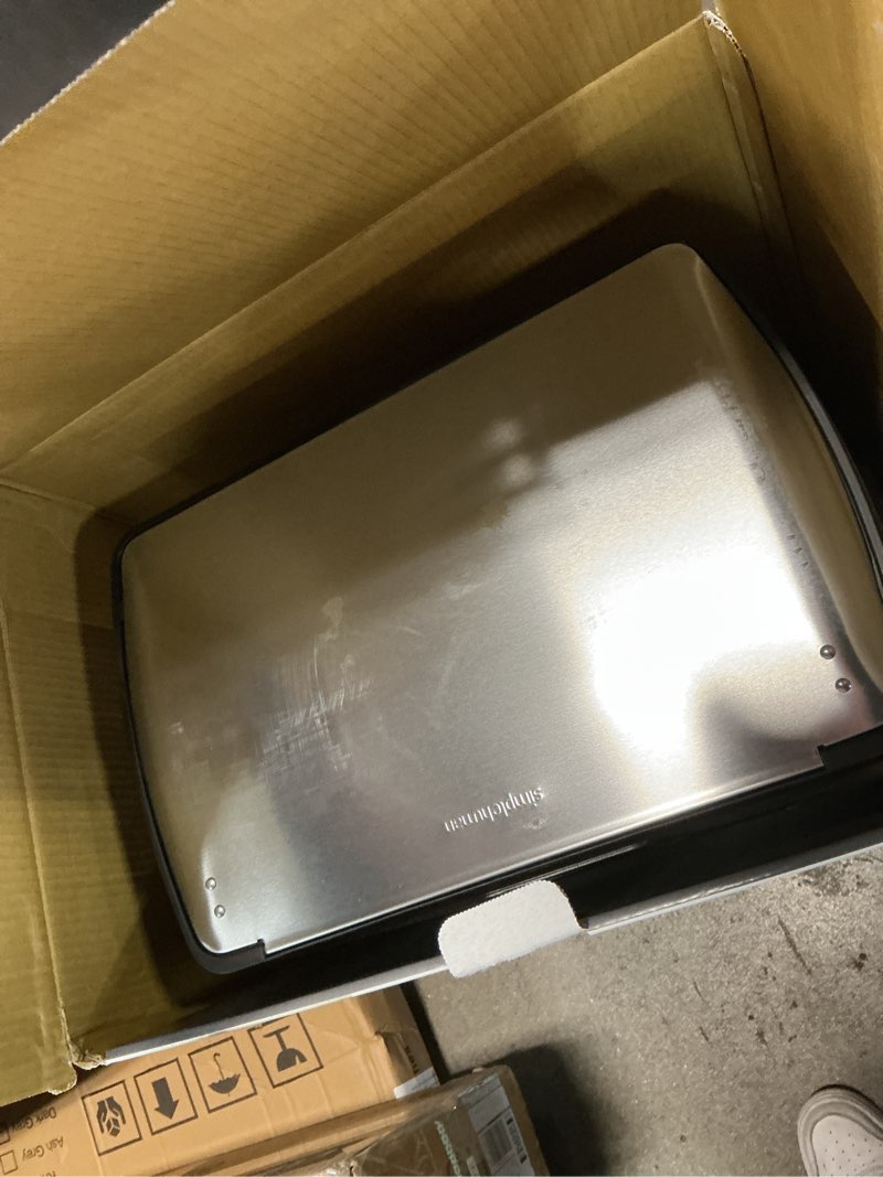 Condition photo showing As Is for simplehuman 38 liter / 10 gallon rectangular kitchen step trash can, brushed stainless steel 38 liter trash can