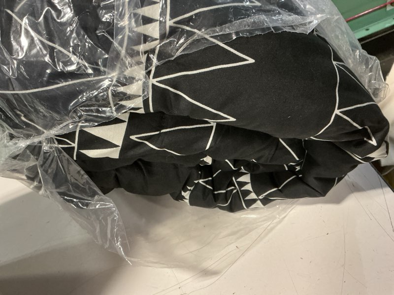 Condition photo showing Good Condition for wongs bedding black comforter set queen reversible boho triangle striped down alternative comforter set for queen bed - 3 pieces (1 comforter + 2 pillowcases), soft microfiber bedding set 90"x 90" black queen