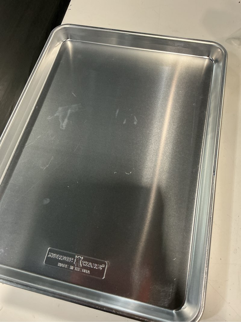 Condition photo showing As Is for nordicware natural aluminum commercial baker's half sheet (2 pack), silver