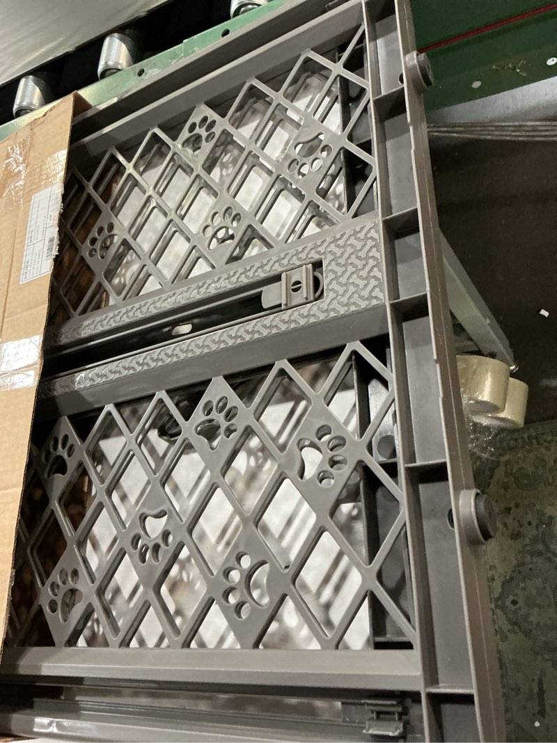 Condition photo showing Good Condition for mypet north states paws portable pet gate: 26-40" wide. pressure mount. no tools needed. made in usa, 23" tall, expandable, durable dog gates for doorways, fieldstone gray