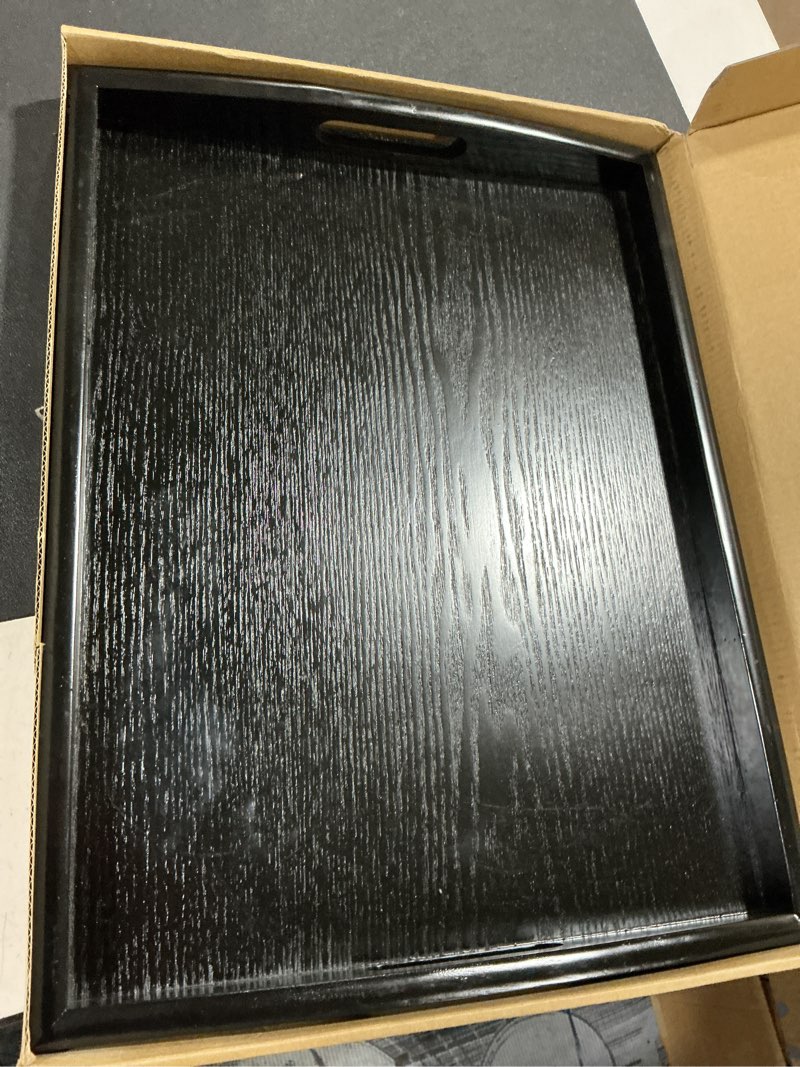 Condition photo showing Good Condition for dillman serving tray large black wood rectangle food tray butler tray breakfast tray with handles (medium)
