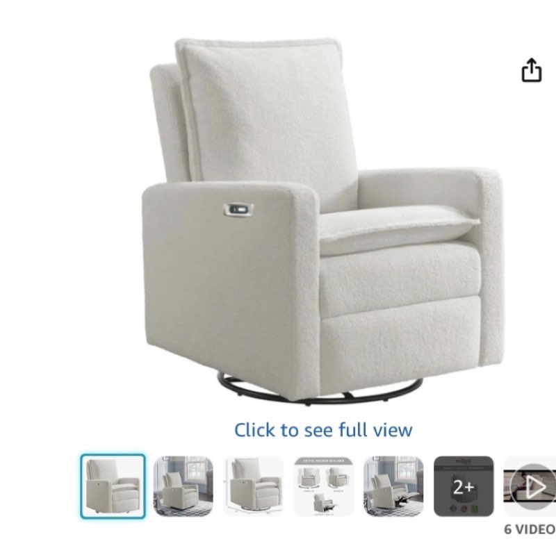 soho baby coventry upholstered glider recliner rocking chair 360° swivel for nursery and living room – boucle white?
