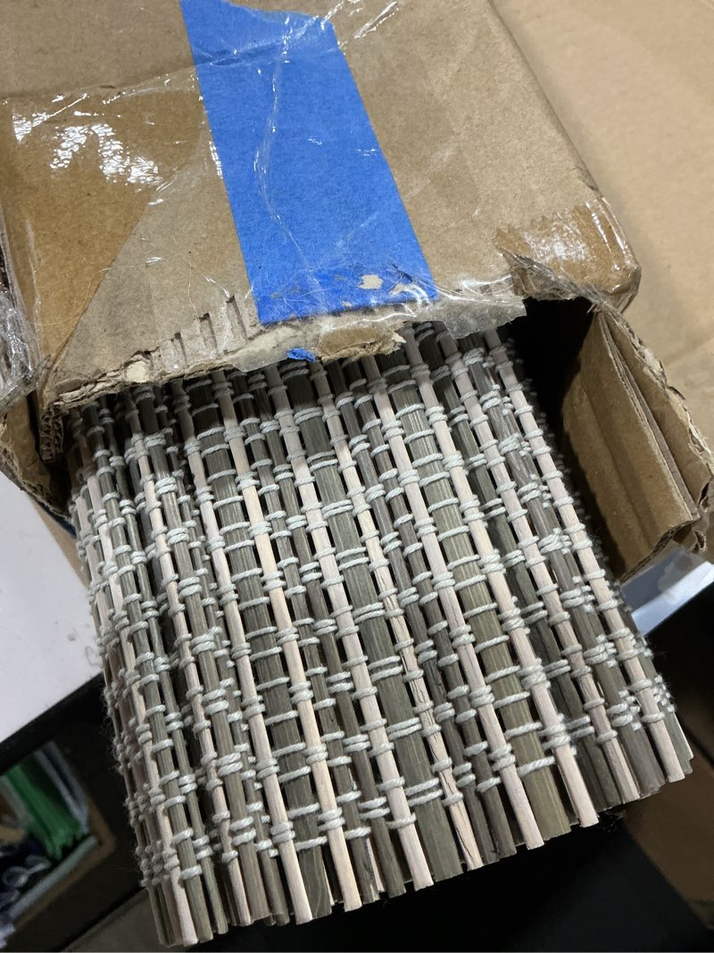Condition photo showing Good Condition for lazblinds cordless bamboo roman shades for windows, light filtering natural bamboo blinds, easy lift cordless design for living room & bedroom, fits interior windows 30.5" w x 48" h, greystone greystone 30.5" w x 48" h
