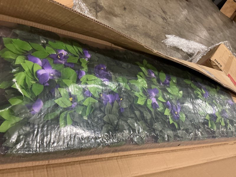 Condition photo showing Good Condition for 86 york expandable wooden privacy fence with artificial flowers & greenery, in-ground decorative outdoor privacy screen to hide ac units & trash cans, garden & yard decor panel 1 purple flower