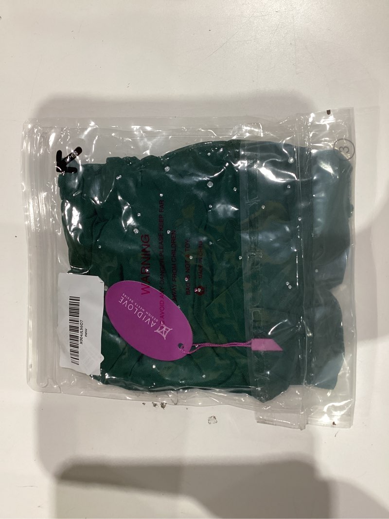 Condition photo showing New/Like New for Avidlove Women Mesh Top Long Sleeve Rhinestone Tops Off Shoulder Bell Sleeve Drawstring Blouse Sheer Sparkly Shirt S-XXL Green Medium