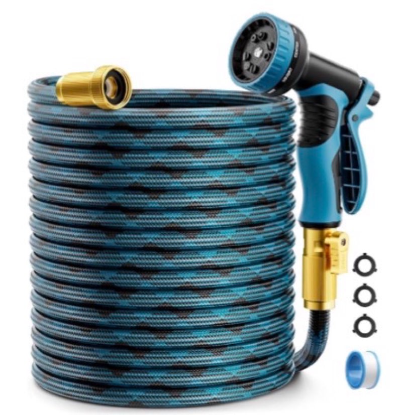 garden hose 66ft (20m), non-expandable heavy-duty flexible water hose with 7-function nozzle, no-kink