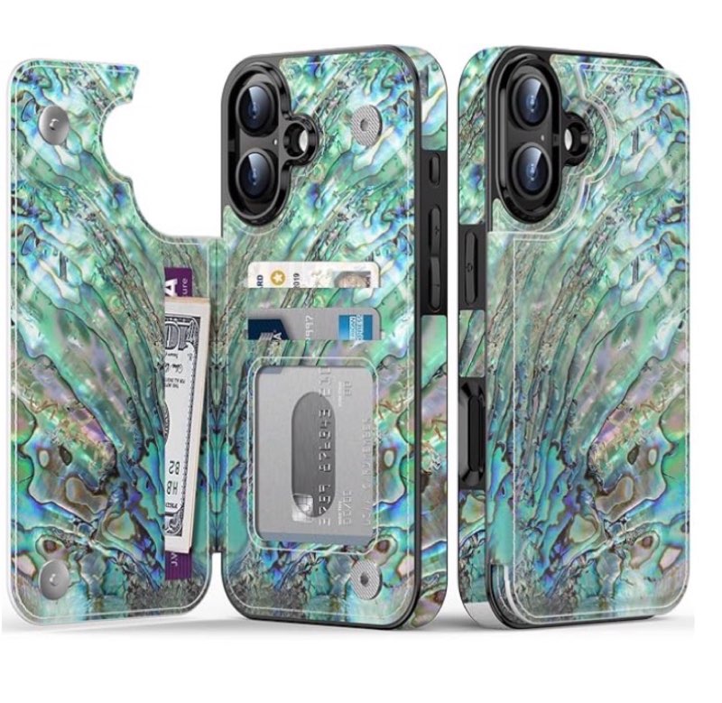 LETO for iPhone 16 Wallet Case - Flip Folio Leather Kickstand - Fashionable Flower Designs - Credit 