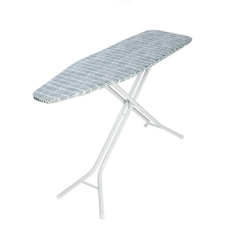 mainstays full?size 4?leg ironing board – 53" x 14", adjustable height, steel frame, thick padded cotton cover, non?slip feet, lattice grey