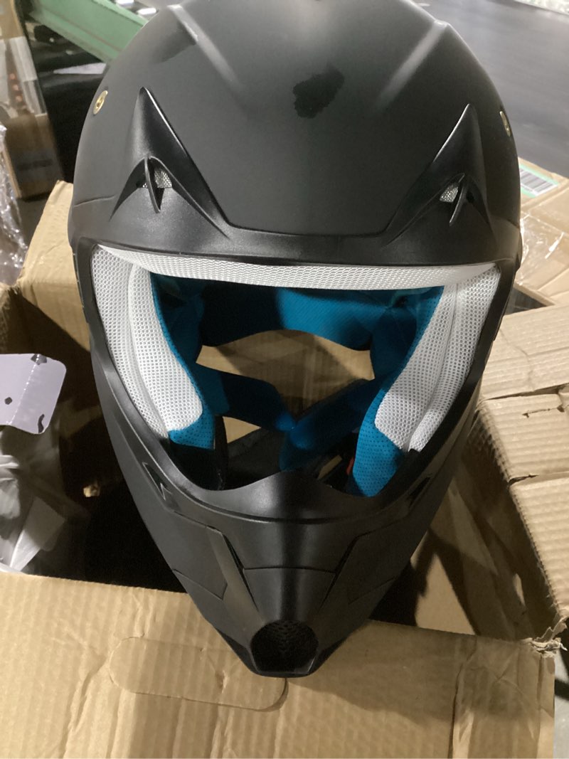 Condition photo showing New/Like New for triangle adult dirt bike helmet full face motorcycle helmets with adjustable goggles & gloves - dot/fmvss-218 certified motocross helmet for off-road atv bmx utv matte black small