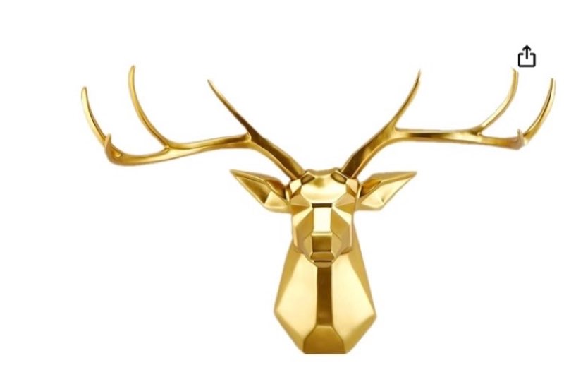 Deer Head Wall Decor - Faux Taxidermy Animal Head Wall Art - Geometry Deer Head Home Decor,8 Point Buck Deer Head Bust Wall Hanging (Gold, 27.5''Wx20''H)