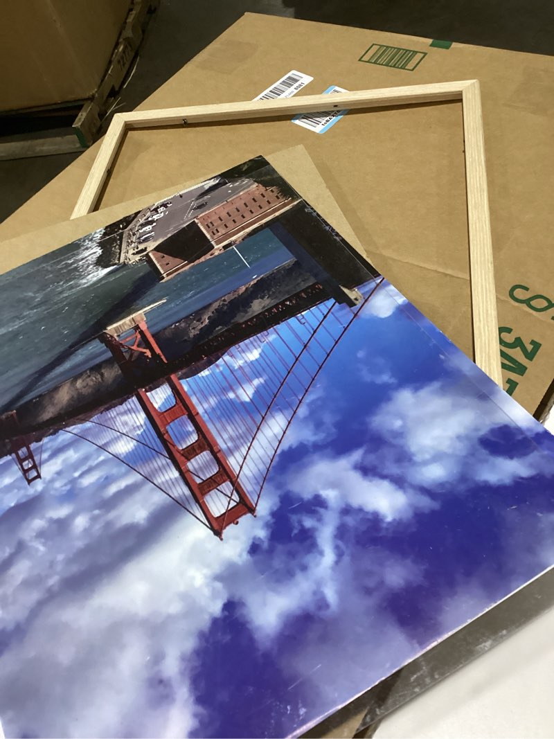 Condition photo showing As Is for LUCKYLIFE 16x20 Picture Frame, Natural Solid Wooden Poster Frames for Wall, Display 11x14 with Mat or 16x20 Without Mat, 1 Pack Natural 16x20