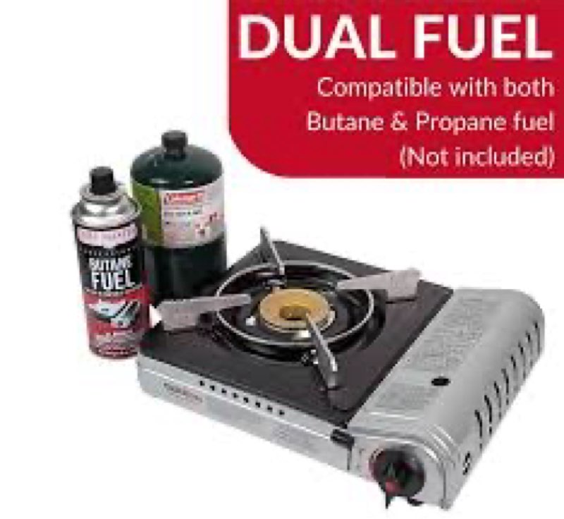 dual fuel stove with butane & propane compatibility, portable camping stove for outdoor cooking