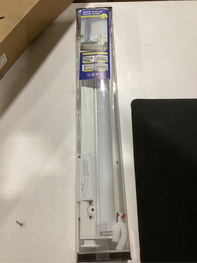 Condition photo showing As Is for motorized blinds no drill automatic blinds for windows cordless roller shades electric blinds with remote control smart blinds (white, 21 x 72) white 21"w x 72"h