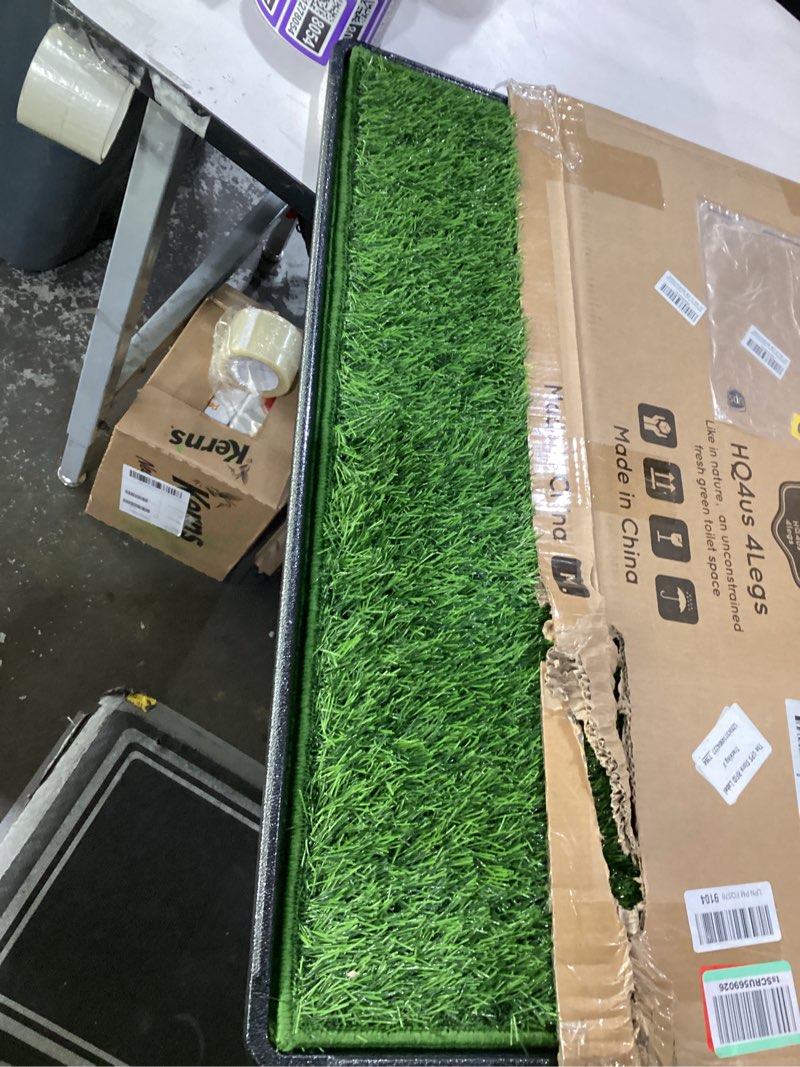 Condition photo showing Good Condition for dog grass pad with tray medium 31”×21”, dog litter box with odor free artificial grass pee pads for dogs potty tray with hemmed edge, realistic for indoor balcony medium-31'' x 21'' for 10-30lbs dog