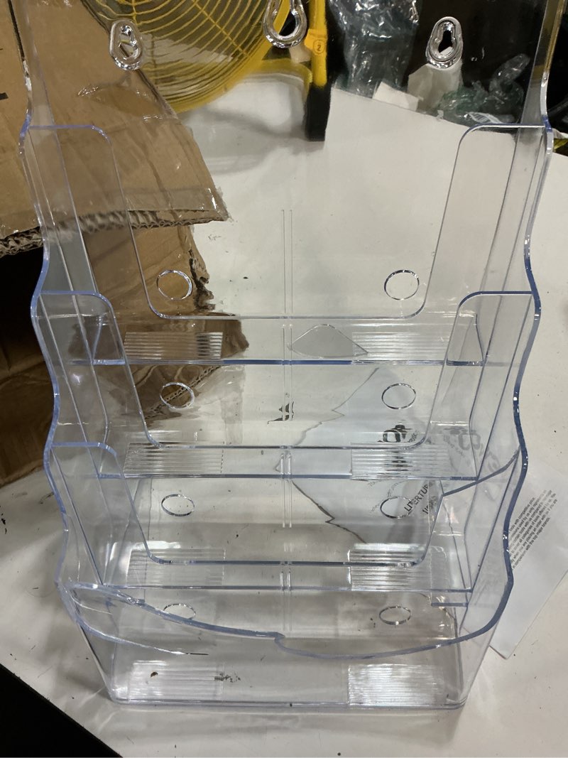 Condition photo showing As Is for fucdtefc acrylic brochure holder 8.5x11, clear 3 tier magazine holder brochure display stand with removable divider for 4 x9 inch literature pamphlet flyer holder for wall mount or countertop