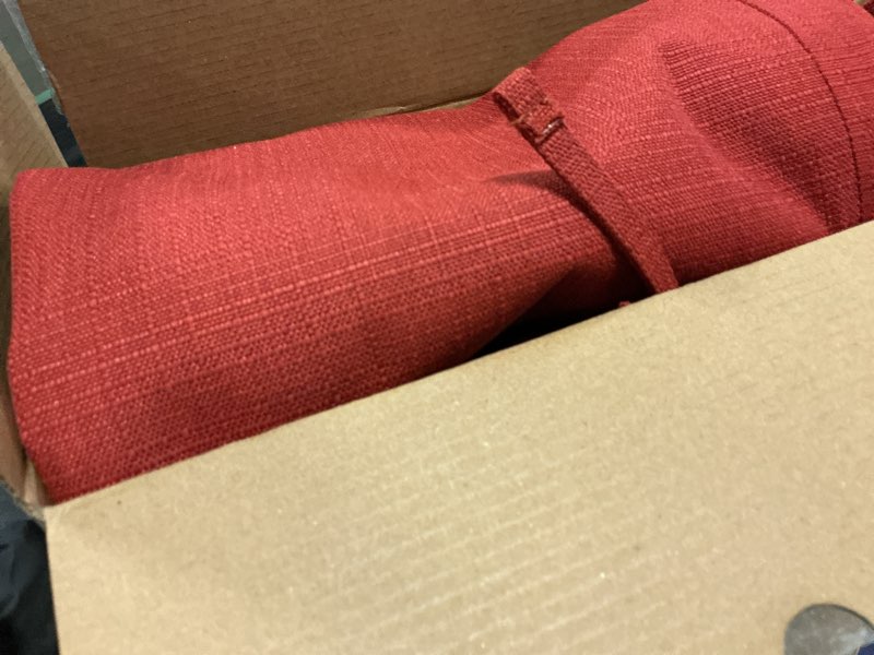 Condition photo showing Good Condition for basic beyond outdoor chair cushions for patio furniture, waterproof outdoor seat cushions set of 4 19 x 19, patio chair cushions set of 4 with ties and handle, brick red brick 19x19x3