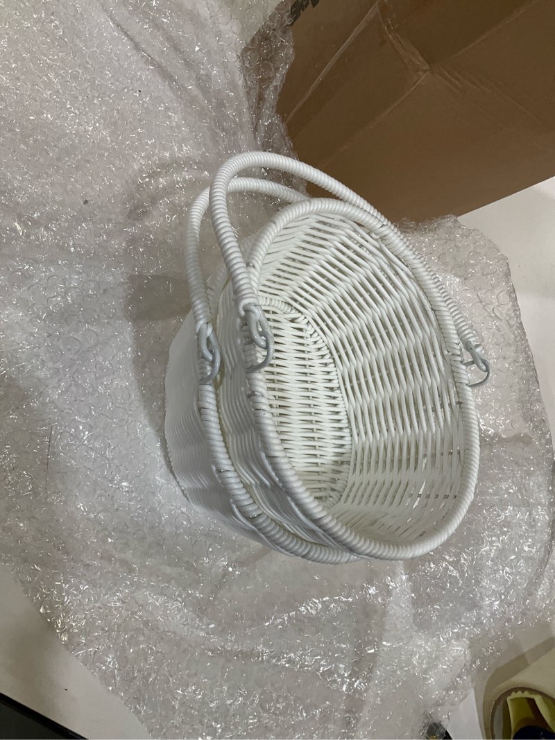 Condition photo showing Good Condition for Remerry 2 Pieces Easter Basket for Egg Hunt White Wicker Baskets with Handle Small Picnic Woven Basket Braided Gift Wedding Baby Shower Farmhouse Decor