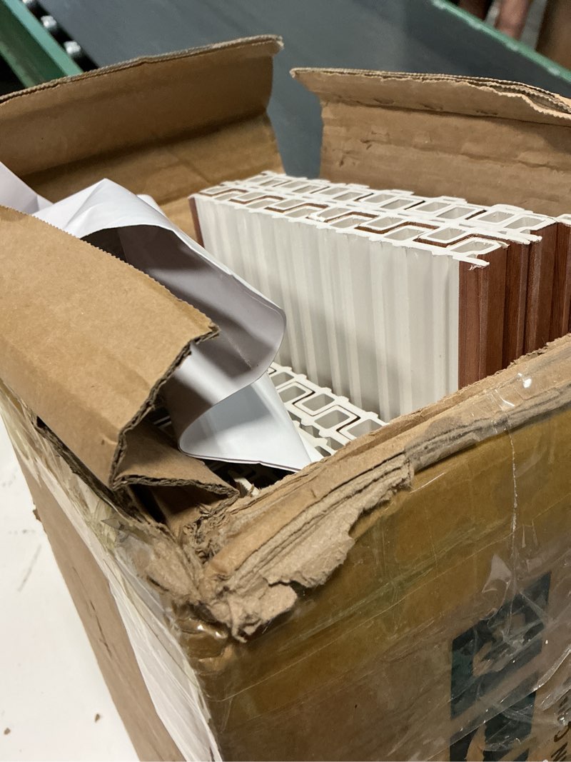 Condition photo showing Good Condition for art3dwallpanels 16 pack wood slat wall paneling 51"×6.7" sound absorbing 3d wall panels for living room tv background home office decor, teak 51'' x 6.7'' , 16 pack teak