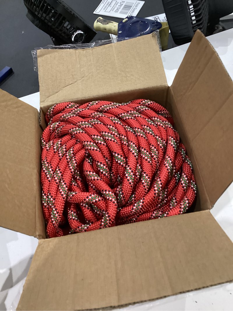 Condition photo showing As Is for 3/4 inch arborist rigging rope -100 feet thick bull rope for tree pulling, outdoor climbing use - high strength double braided polyester 72 strands -  3/4 inch x 100 ft