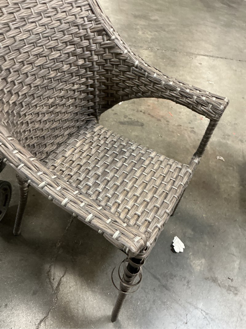 Condition photo showing As Is for  style selections lola wicker stackable black steel frame stationary conversation chair with