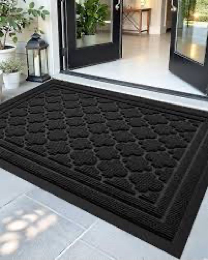 behero front door mat outside entrance, 36" x 24" heavy duty rubber outdoor mats enlarged for entryway, welcome matt outdoor, dirt trapping waterproof exterior entry mats, all weather doormat black 2' x 3' (rectangular) black brush