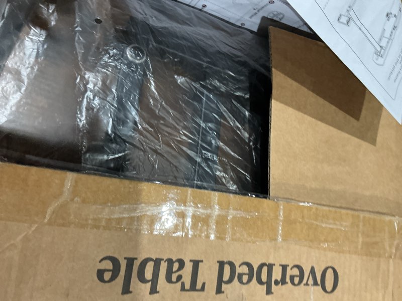 Condition photo showing As Is for sakugi overbed bedside table with wheels, height adjustable laptop desk, hospital bed table with tilt top, rolling bed tray for home & office,27.6" l x 12.9" w x 29.1"–39" h, brown brown 27.6" l x 12.9" w x 29.1"–39" h