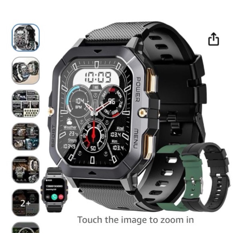 military smart watch for men(answer/make calls), 2.02”amoled 5atm waterproof smartwatch with heart rate/spo2/blood pressure, 100+ sports, fitness watch for android iphone, with 3 watch bands (green)