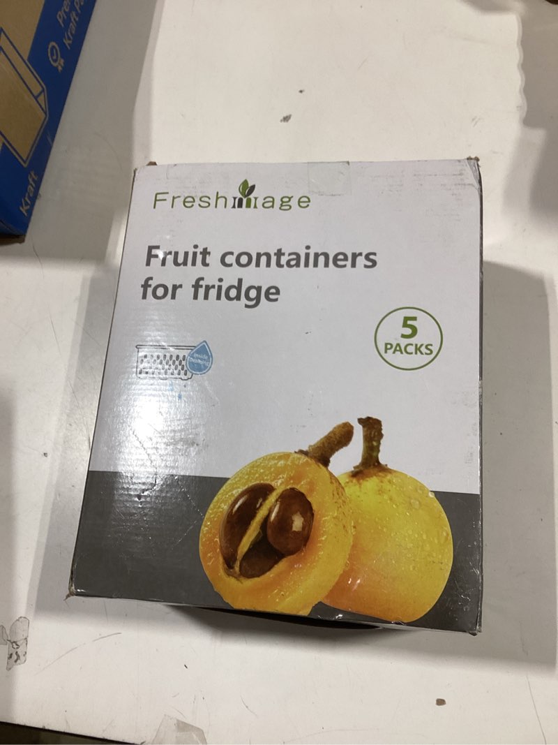 Condition photo showing Good Condition for 5 PCS Large Fruit Containers for Fridge - Leakproof Food Storage Containers with Removable Colander - Dishwasher & microwave safe Produce Containers Keep Fruits, Vegetables, Berry, Meat Fresh longer wu