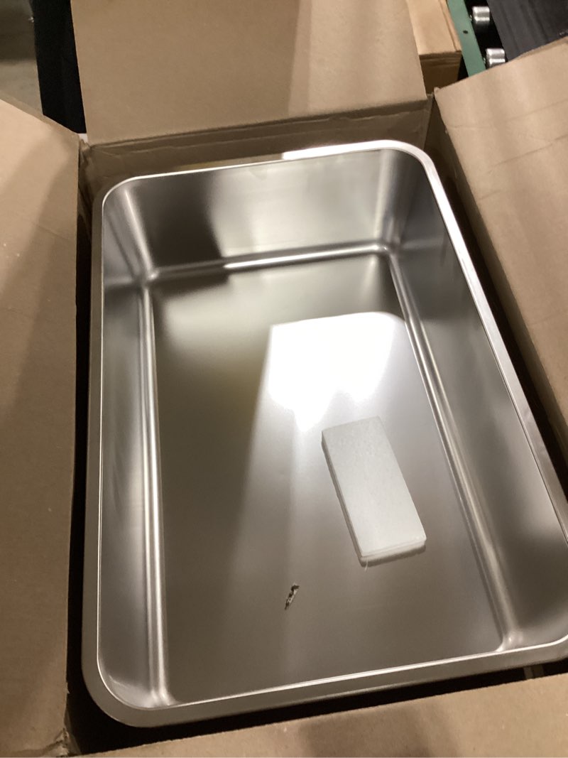 Condition photo showing As Is for Stainless Steel Litter Box, 23.6“x15.7"x6" Deep Stainless Steel Cat Litter Box Extra Large, XL Metal Litterbox for Big Cats with High Sides, Non Stick Surface, Easy to Clean XL:23.6“x15.7"x6"