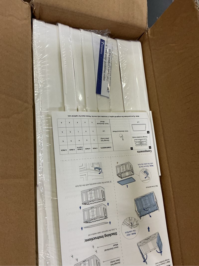 Condition photo showing Good Condition for OlarHike 144QT Lockable Storage Bins with Lids - Folding Storage box with Doors and Wheels, Collapsible Plastic Bins for Closets, Stackable Organizer and Containers, Gifts, 3 Pack Cubes 48QT-White 3Pack