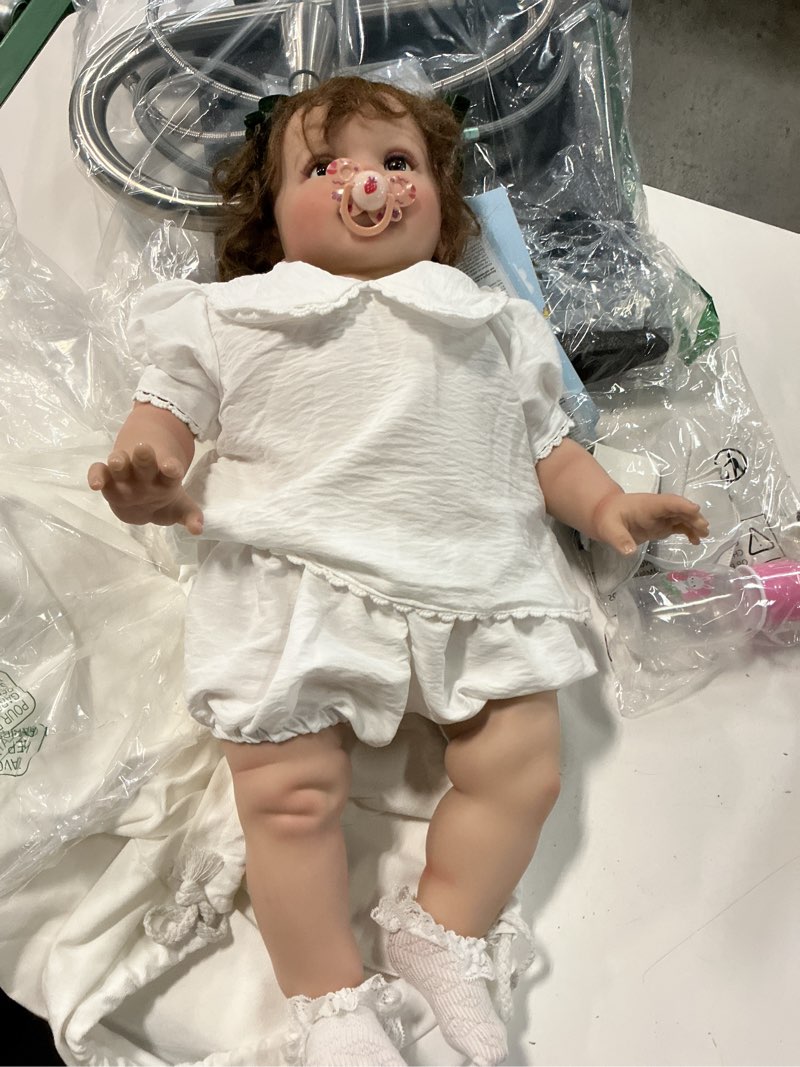 Condition photo showing As Is for Lifelike Reborn Toddler Dolls 26 inch Realistic Reborn Baby Girl with Weighted Cloth Body Real Life Standing Silicone Reborn Babies Bebes Doll Best Toddler Kids Birthday Gifts Set