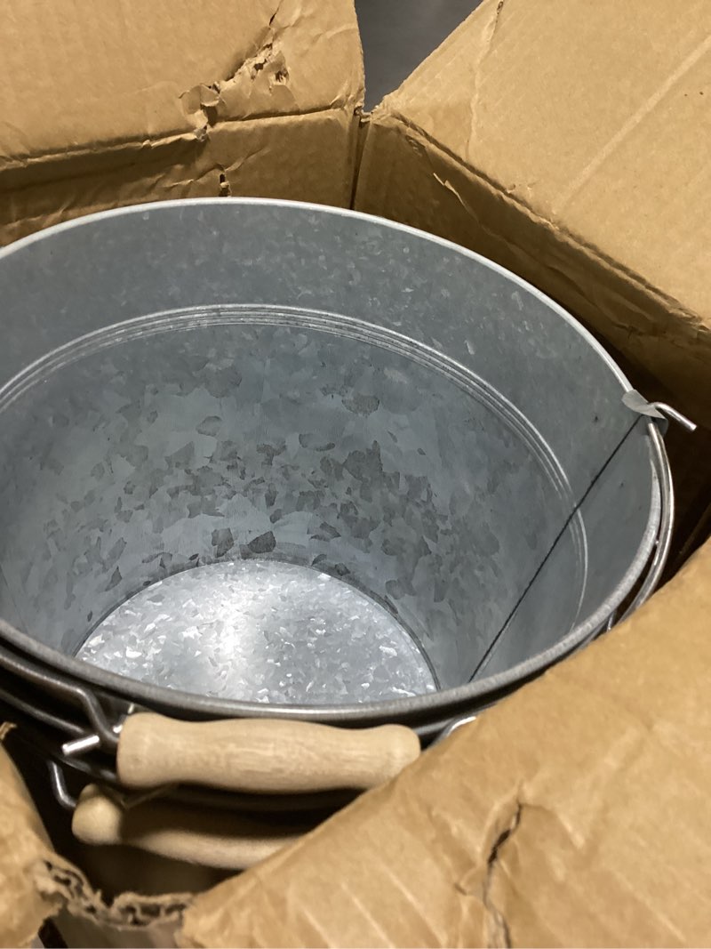 Condition photo showing Good Condition for OBTANIM 4 Pack 8 Quart Galvanized Metal Buckets Champagne Drink Cooler Storage Ice Pails with Handle for Plants, Succulents, Party Favors Organizing Home Parties Bar Cooling Supplies