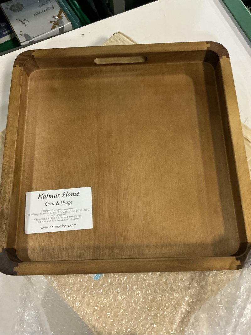 Condition photo showing New/Like New for acacia wood square serving tray, 14" x 14" x 2"