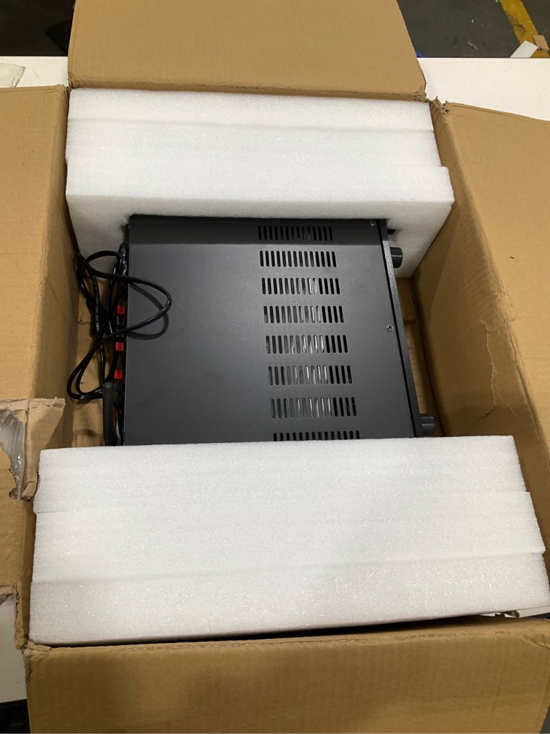 Condition photo showing As Is for Pyle Bluetooth Home Audio Amplifier - 6 Channel Stereo Receiver Amp, 600 Watt Power, Commercial or Karaoke with Mic Talkover, Headphone Jack, 1/4'' Microphone In, USB SD AUX RCA FM Radio