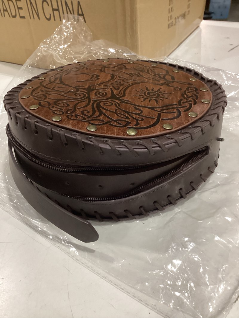 Condition photo showing As Is for renaissance bag for women medieval belt purse pirate viking embossed pouch tree of life waist bag faux leather satchel,ren faire accessories gift for larp,cosplay,festival and travel,brown brown 1