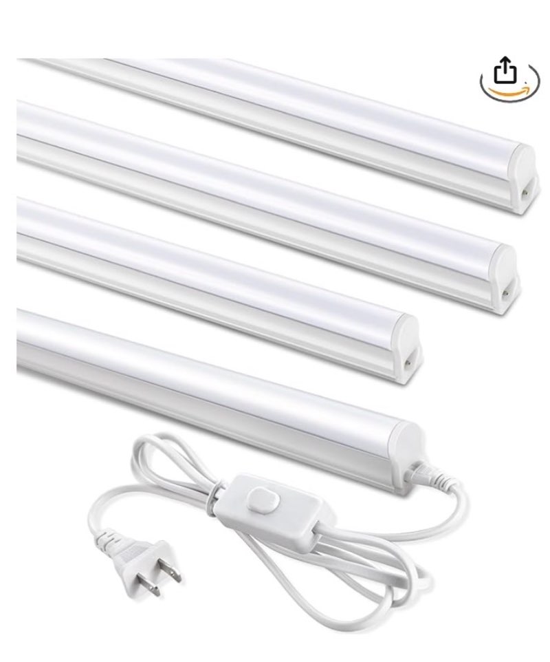 (4 pack) 4ft t5 led shop light,6500k,20w,2300lm(super bright white) linkable led integrated fixture,garage ceiling and cabinet light,strip light,corded electric with on/off switch