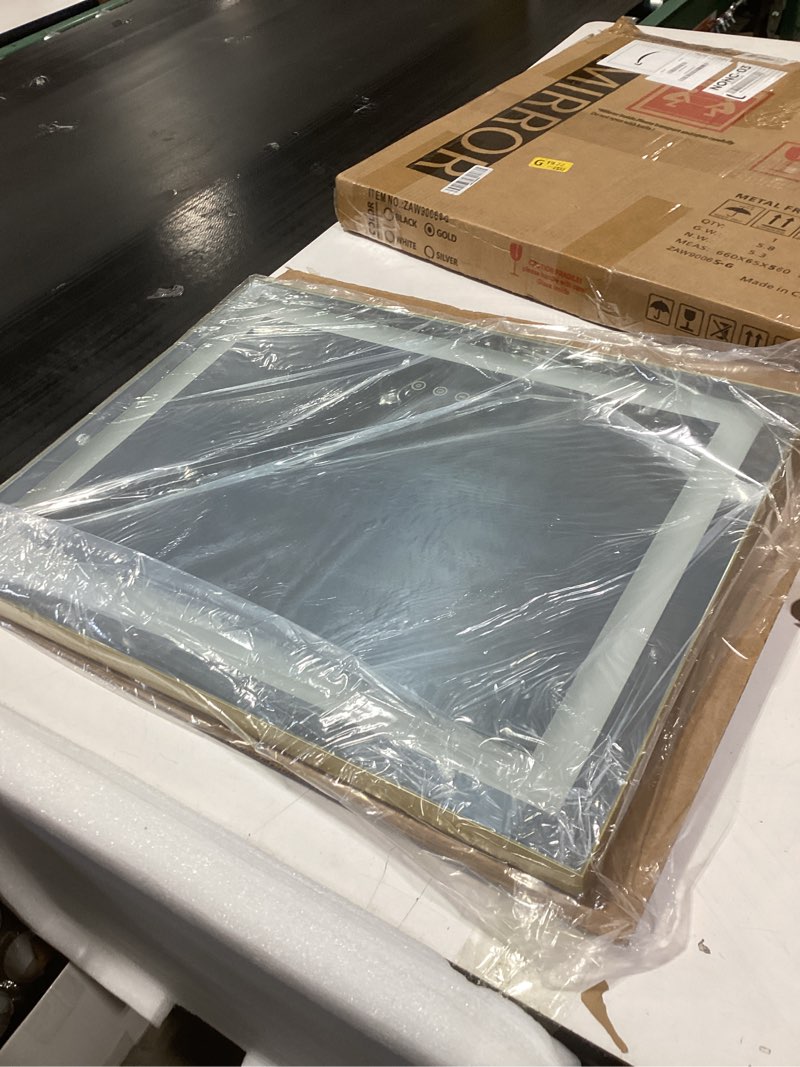 Condition photo showing New/Like New for TETOTE Led Bathroom Mirror 30 x 30 with Brushed Gold Frame Anti-Fog Frontlit & Backlit Vanity Mirror Stepless Dimmable Lighted Mirrors for Bathroom Wall 3 Colors White/Warm/Natural Wall-Mounted 30"L x 30"W Brushed Gold