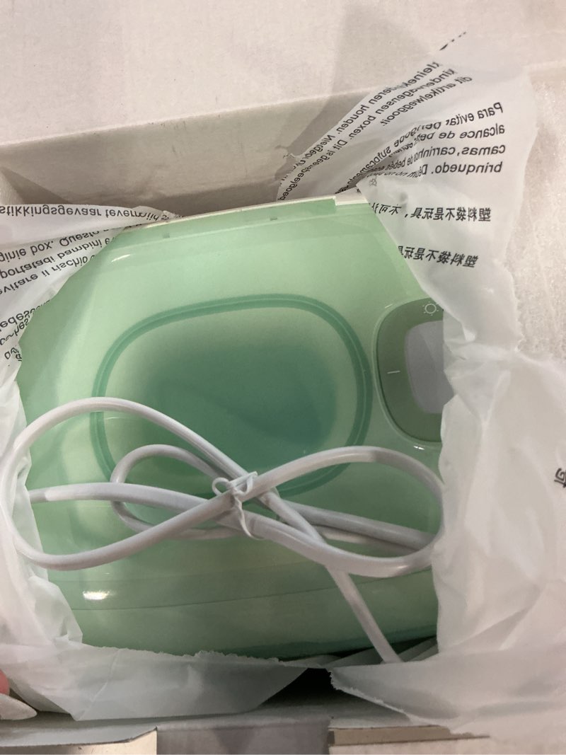 Condition photo showing New/Like New for momcozy new baby wipe warmer, 100pcs larger capacity wipe dispenser, 10-min fast heating with 4 temperature modes, innovative spring design, silicone & top seals,quick even heating, 3-level nightlight green large