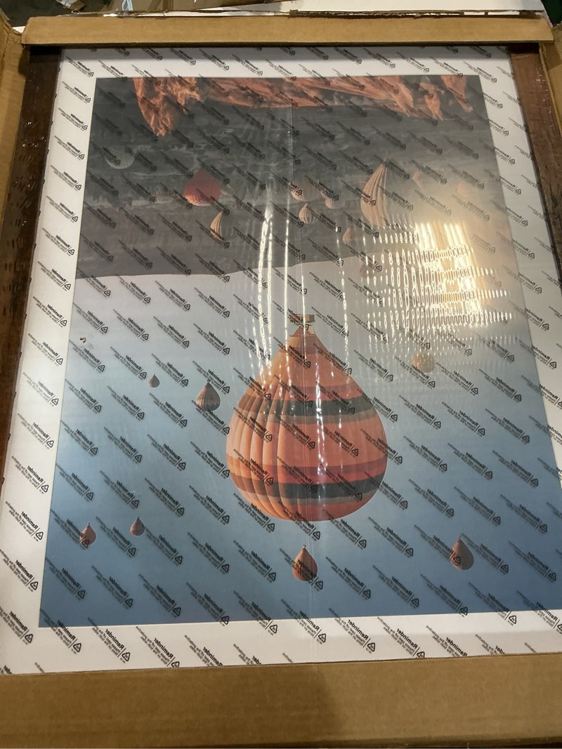 Condition photo showing As Is for wood 22x28 picture frame with 18x24 mat, display 18x24 with mat or 22x28 without mat, wood 22 by 28 photo frame, 22 x 28 frame for wall hanging display, deep brown 1 22x28 inch