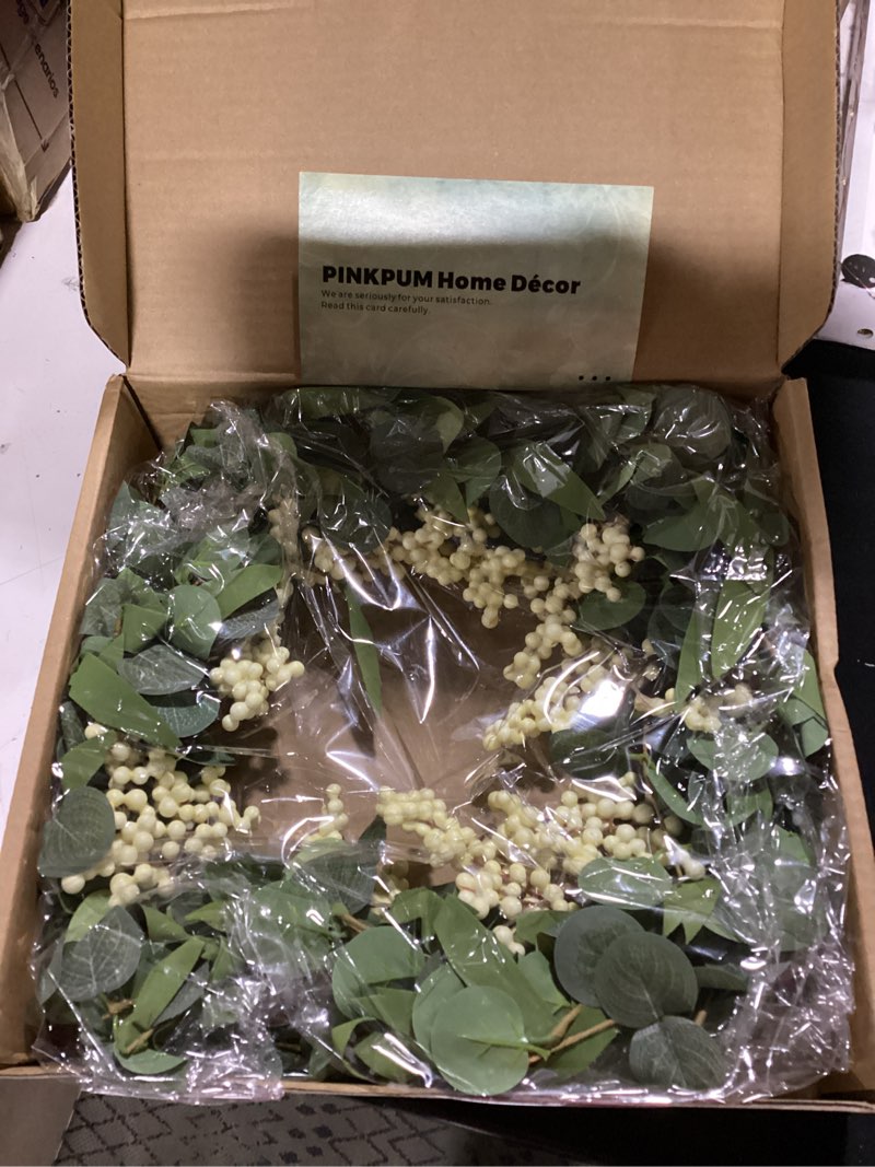 Condition photo showing New/Like New for pinkpum 20'' eucalyptus wreath for front door, porch, window - green decor for home, farmhouse - spring, summer, fall, all seasons white 20''