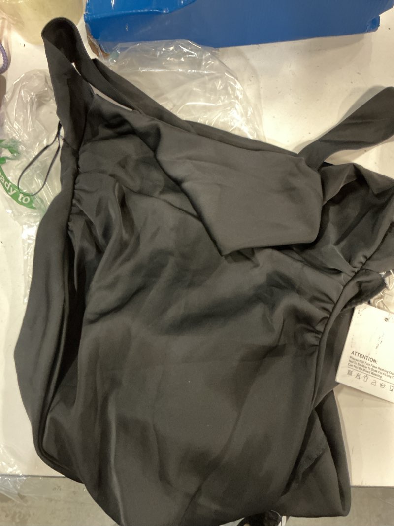 Condition photo showing Good Condition for halfisland satin high neck backless sleeveless midi dresses for women elegant mock neck high waist cross back cocktail dress black medium