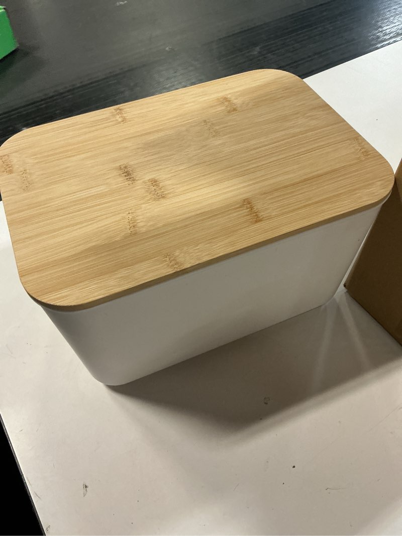 Condition photo showing Good Condition for Citylife 4 PCS Storage Bins with Bamboo Lids Plastic Storage Containers for Organizing Stackable Storage Box with Handle, 10.23 x 7.08 x 6.3 inch White 4 PCS - Medium