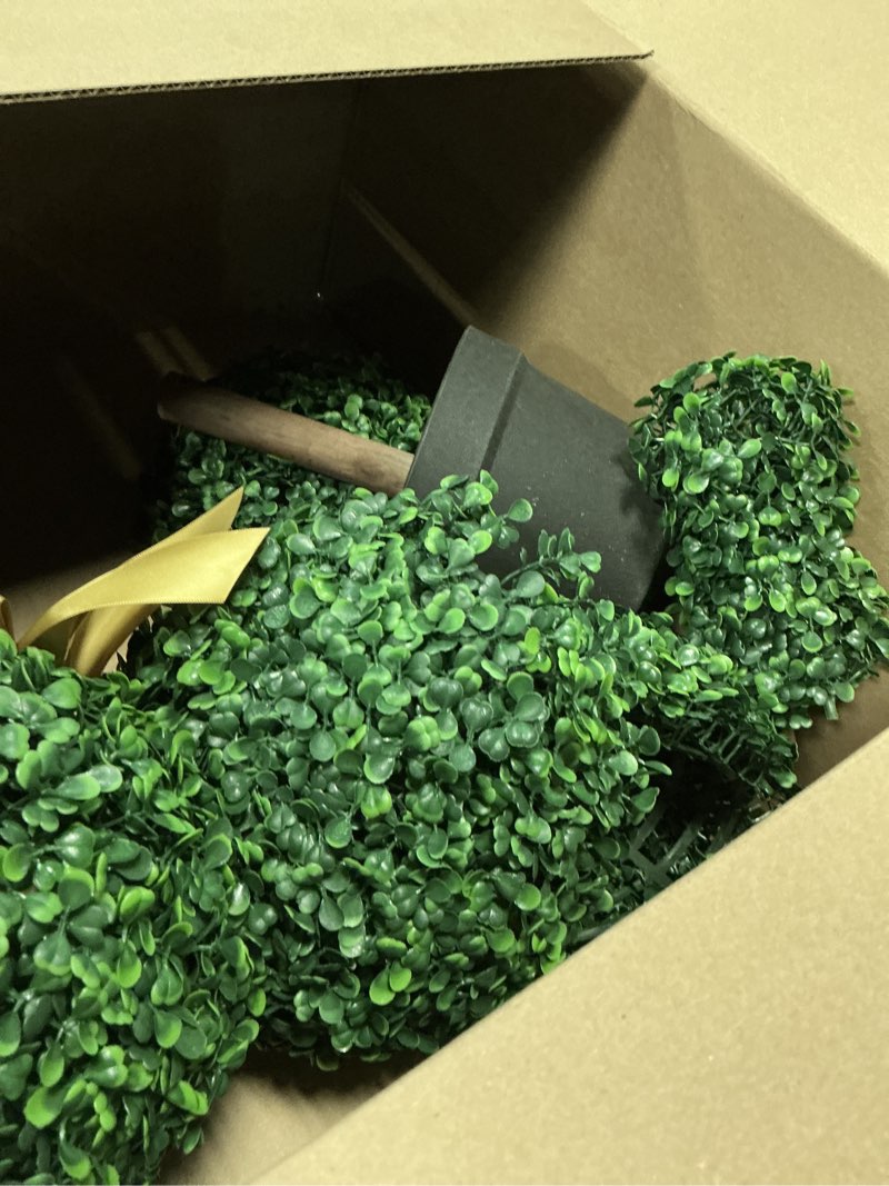 Condition photo showing Good Condition for easter decorations - 3 ft boxwood bunny topiary with bow - artificial bunny shaped tree with planter pot for indoor outdoor decor - spring decoration for home yard front door porch mantle party