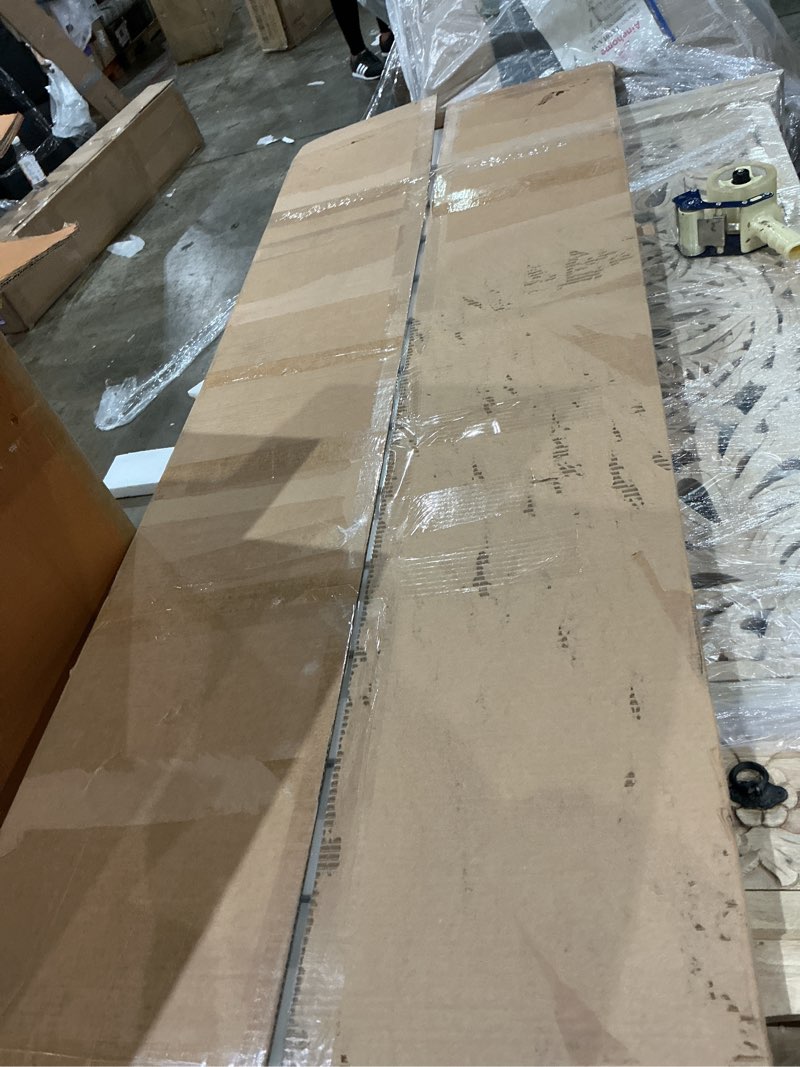 Condition photo showing As Is for shadow louver solid core white primed smooth wood interior door slab