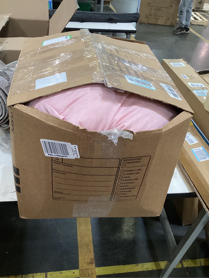Condition photo showing As Is for this pink u-shaped pregnancy pillow cover features a zipper closure and is designed to fit most maternity body pillows.  