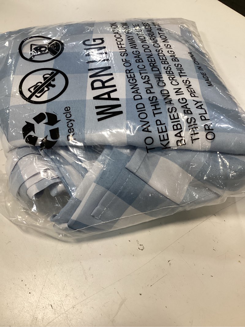 Condition photo showing Good Condition for checkered tablecloth rectangle, 2 pack gingham table cloths waterproof wrinkle free buffalo plaid table covers washable for dining, parties & outdoor picnic(light blue and white, 60"×102") light blue and white 60“×102”, 2 pack